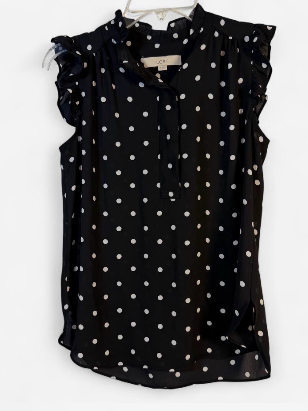 LOFT Black Polka Dot Ruffle Sleeve Sleeveless Blouse XS